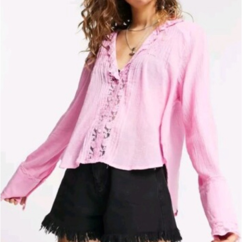 Free People Clemence Button Down in Pink